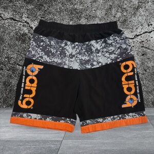 Bang Energy Drink Potent Brain and Body Fuel Black Gray Graphic Gym Shorts MD